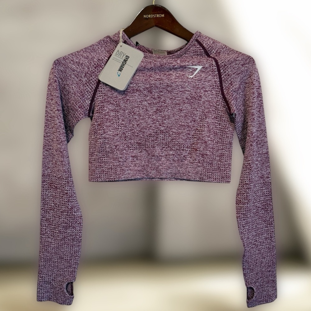 Gymshark Vital long sleeve crop top, deep magenta marl, size M, NWT
